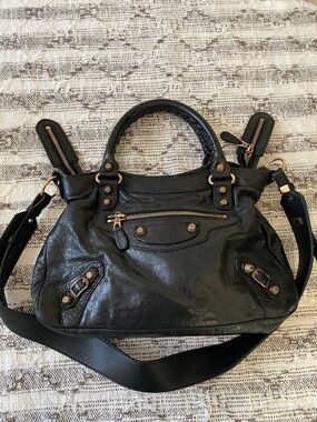 Balenciaga Black Leather Town Shoulder Bag
